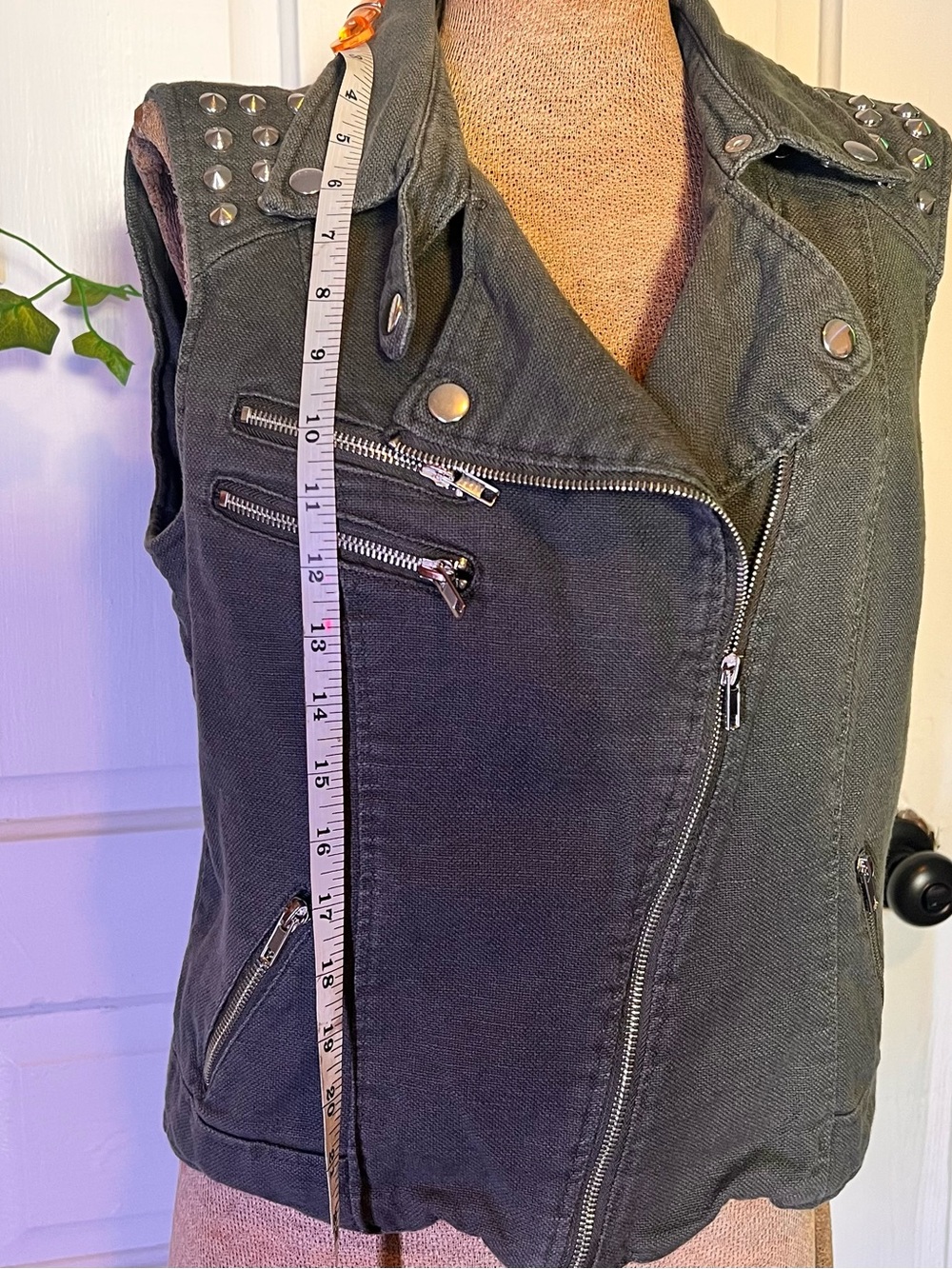 Forever 21 Black Studded Denim Moto Vest